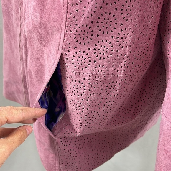 Hal Rubenstein Pink Laser Cut Genuine Leather Zip Jacket Womens Size 3x - Picture 8 of 16